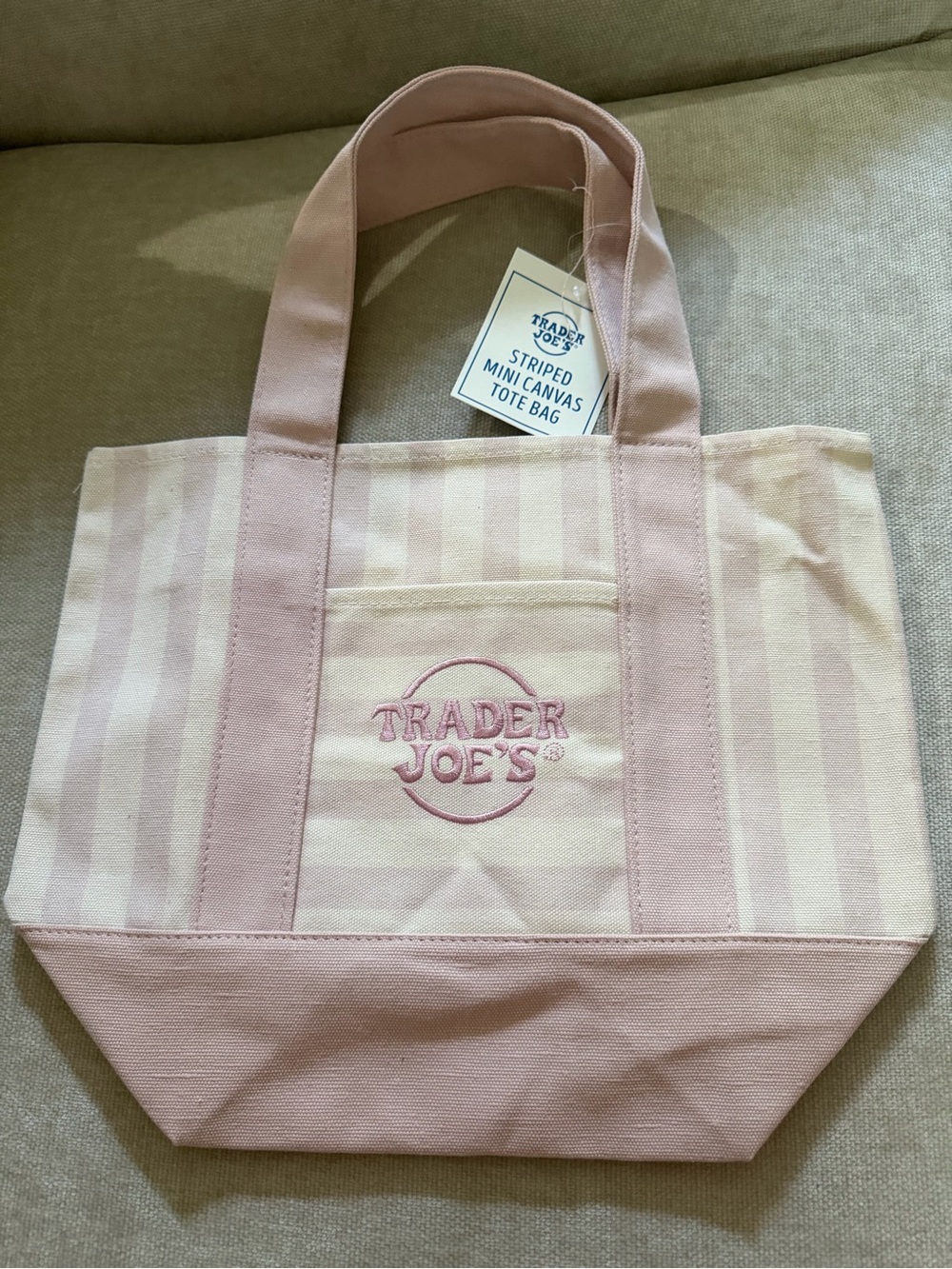 NWT Trader Joes Pink Striped Mini Canvas Tote Bag